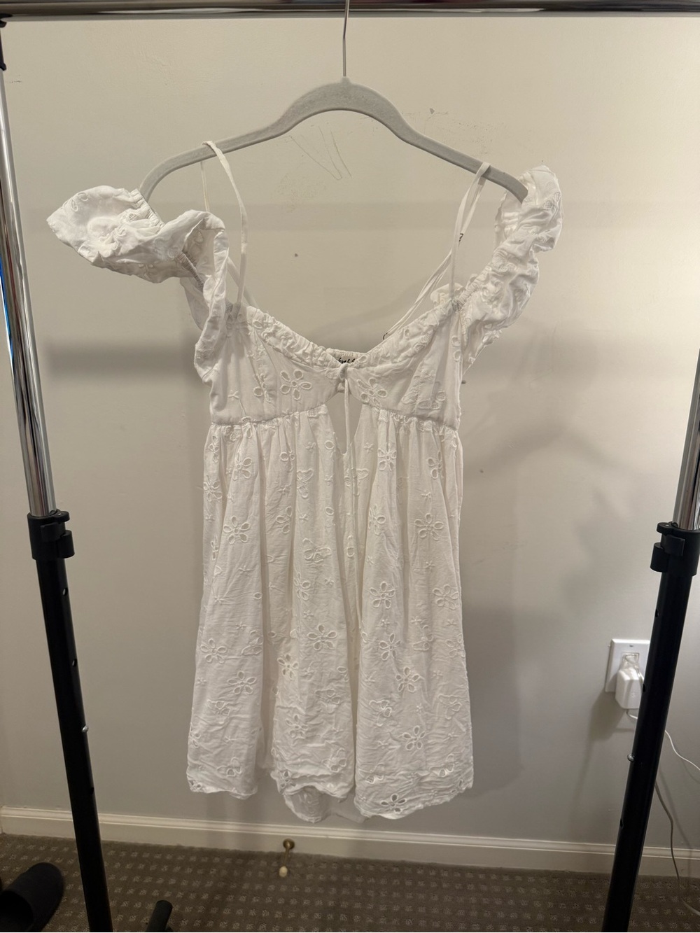For Love & Lemons White Eyelet Tie-Front Off-Shoulder Camisole